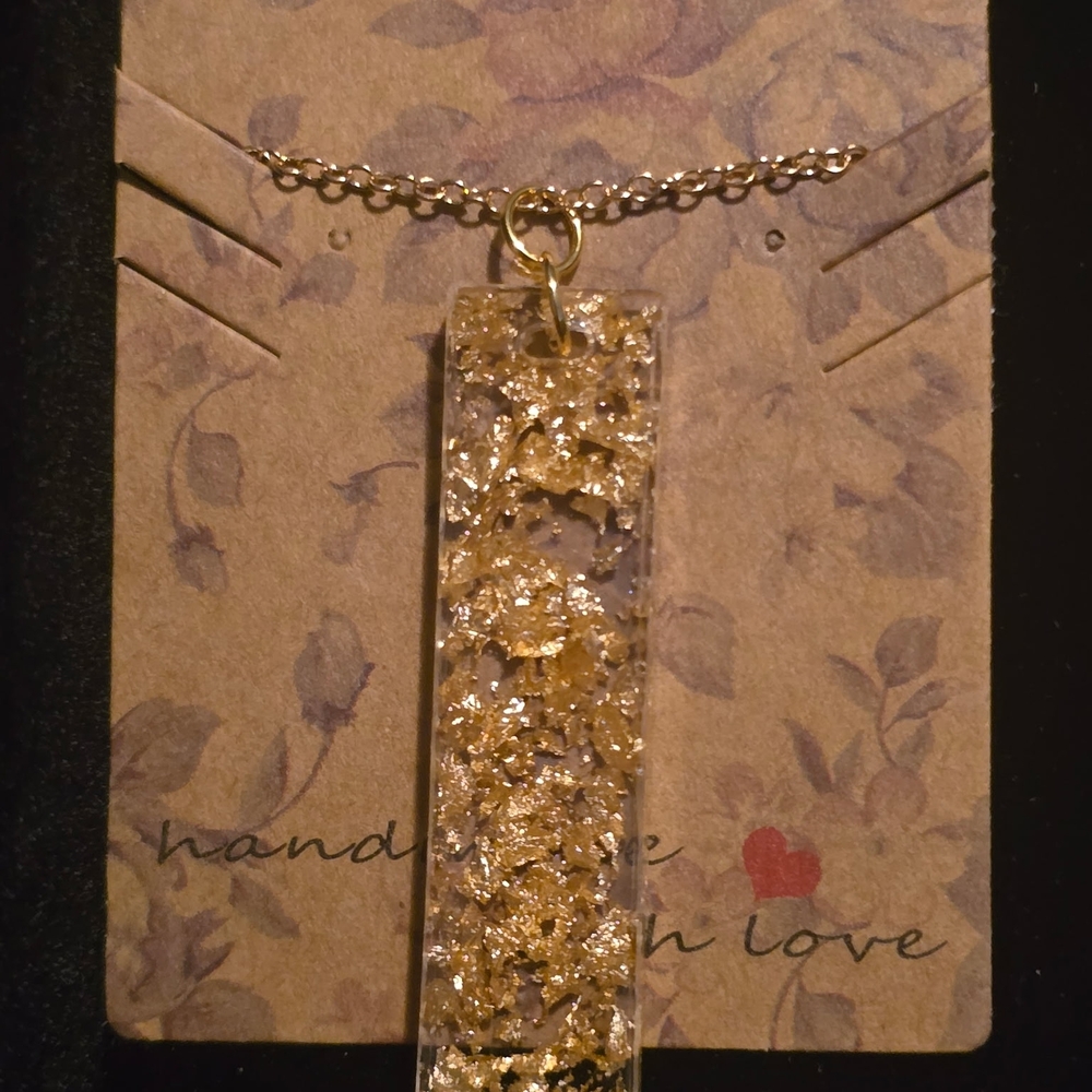 Gold Flake Resin Bar Necklace - Women Jewelry
